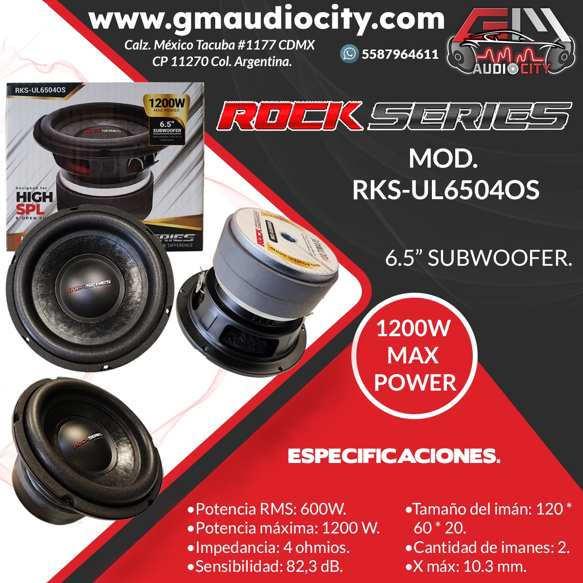 RKS-UL804OS - ROCK SERIES SUBWOOFER 8 1500W MAX 750W RMS 4 OHMS DUAL