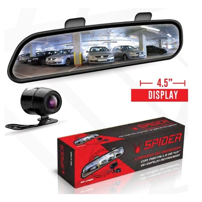 SR-C500 - SPIDER RETROVISOR 7" CON CAMARA Y SENSORES DE REVERSA