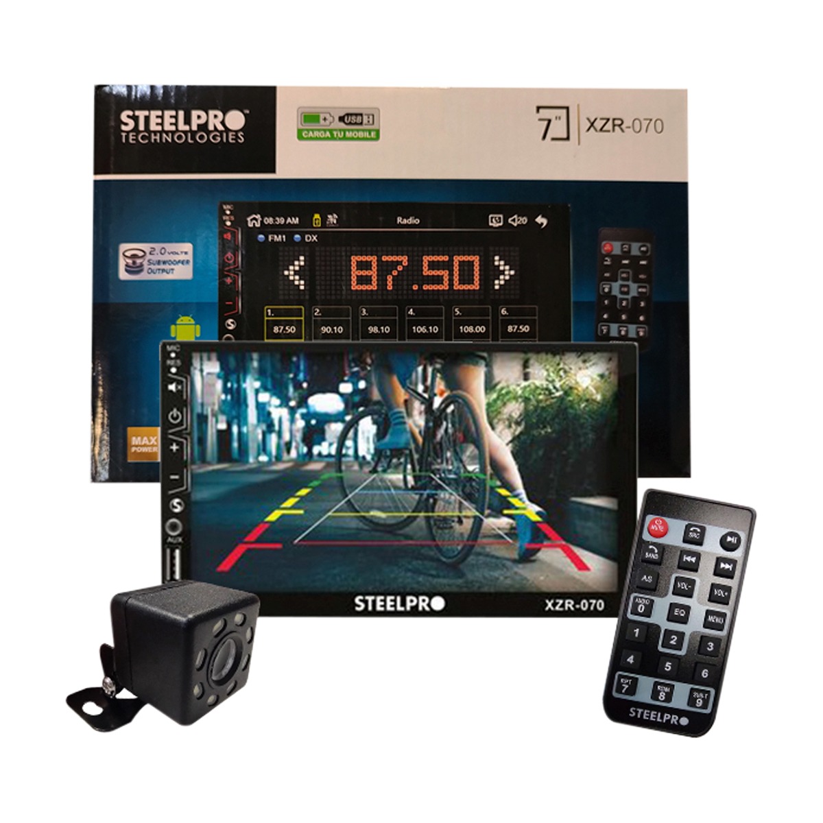 XZR-070 - STEELPRO 2 DIN 7" MIRROR LINK BT USB + CAMARA