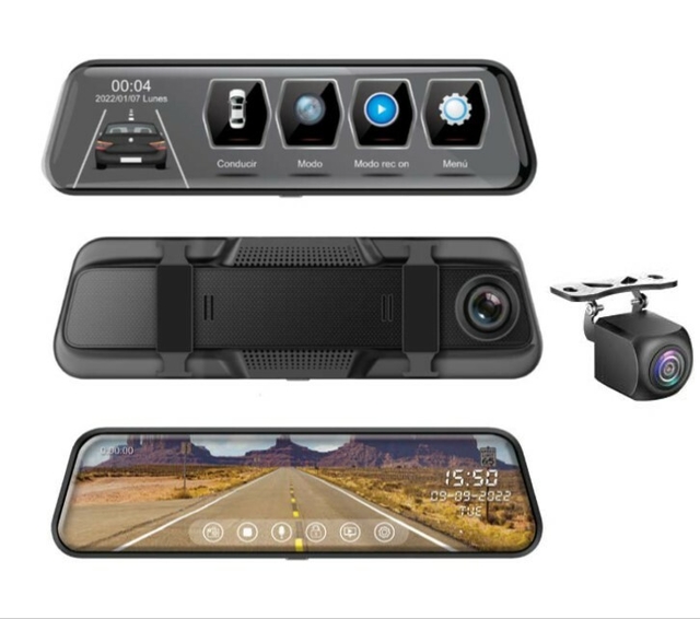 SR-DVR100 - SPIDER 2 EN 1 RETROVISOR DE 10” DVR HD FRONTAL Y CAMARA DE REVERSA CON SENSOR DE MOVIMIENTO