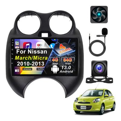 PANTALLA ANDROID PARA NISSAN MARCH 2010-13 CON CARPLAY Y ANDROID AUTO INALÁMBRICOS