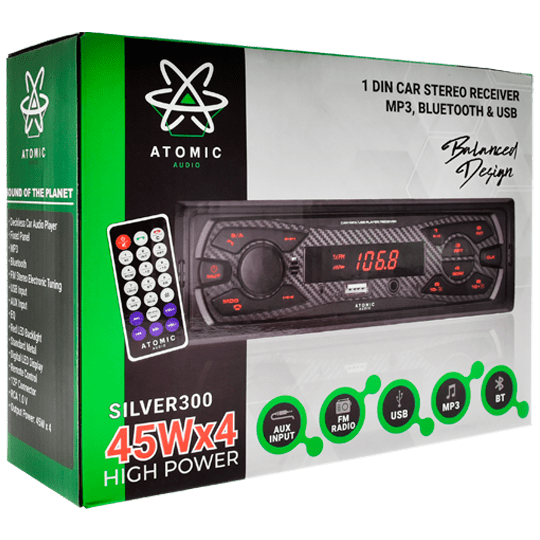 SILVER300 - ATOMIC ESTEREO 1 DIN BLUETOOTH USB AUX