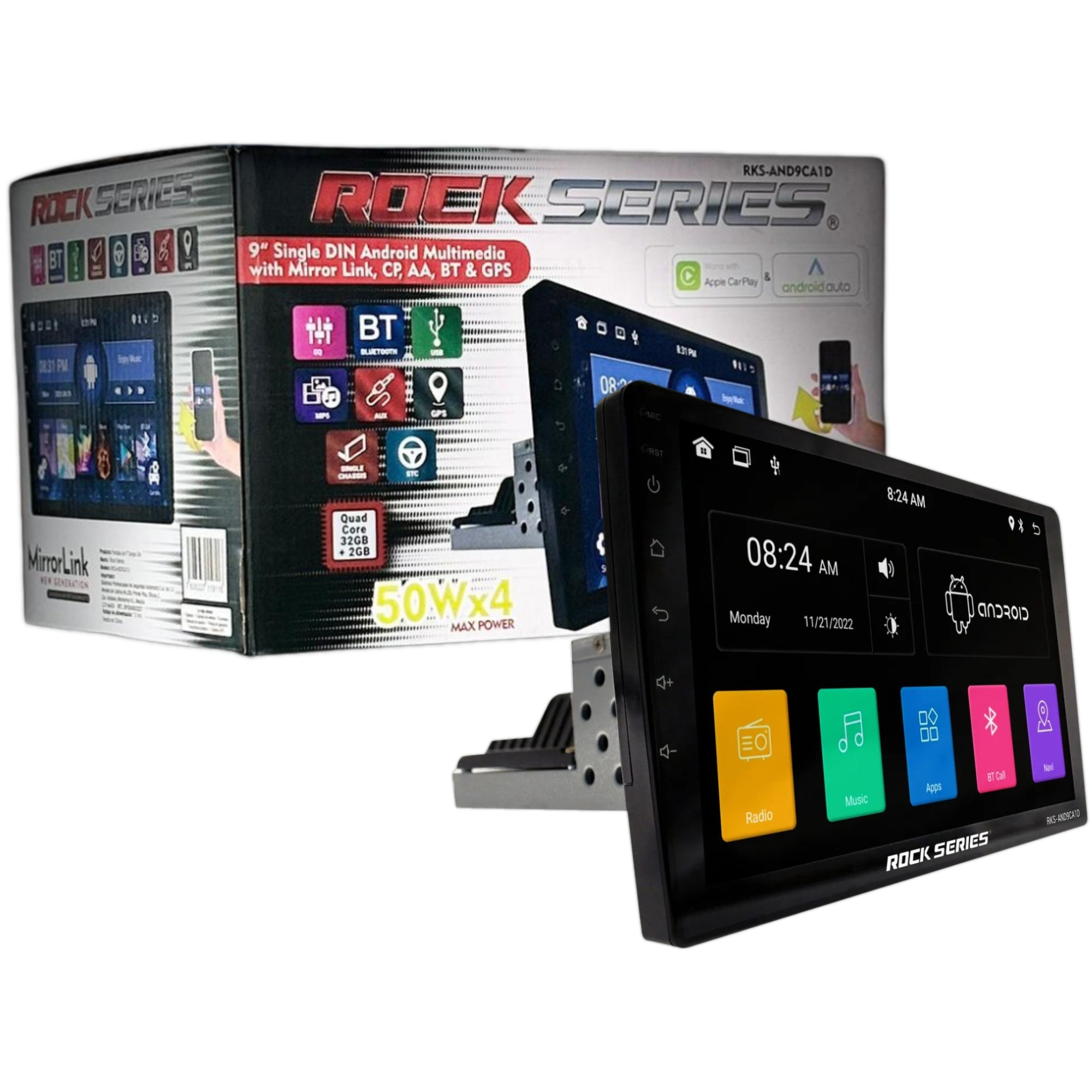 RKS-AND9CA1D - ROCK SERIES PANTALLA 9” CARPLAY ANDROID AUTO