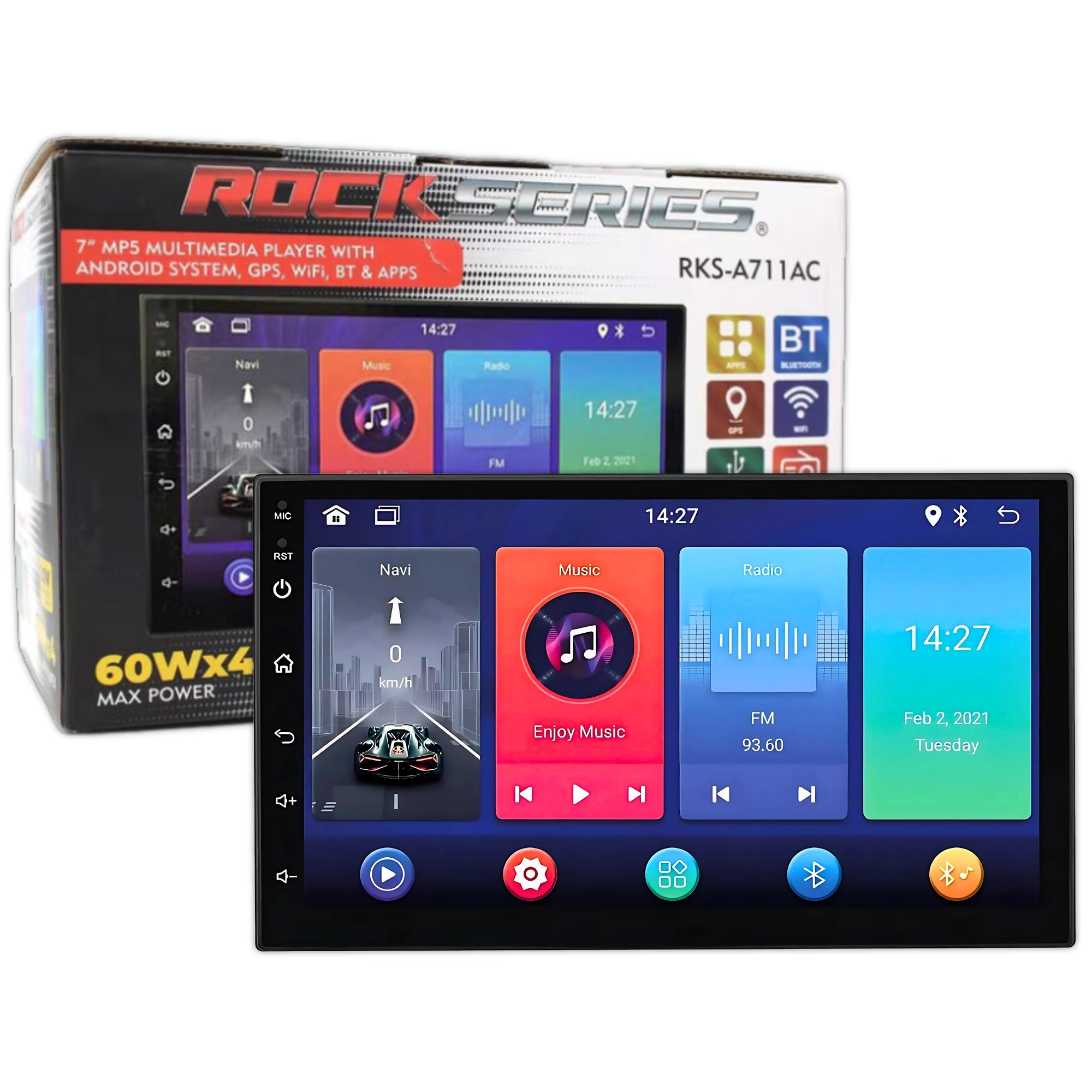 RKS-A711AC - ROCK SERIES ESTEREO 2 DIN DE 7" MULTIMEDIA CARPLAY ANDROID AUTO CON CAMARA DE REVERSA
