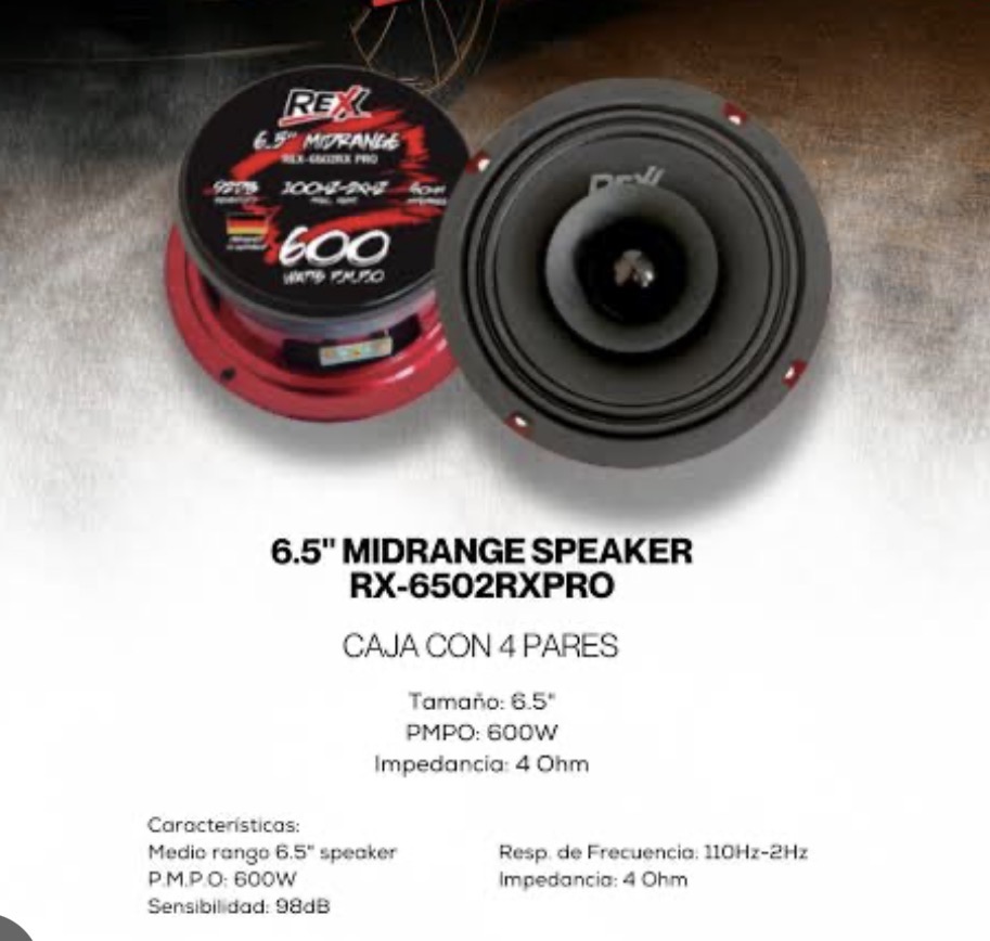 RX-ZWC6.5A - REXX PAR MEDIOS RANGOS 6.5" 150W RMS 4 OHMS