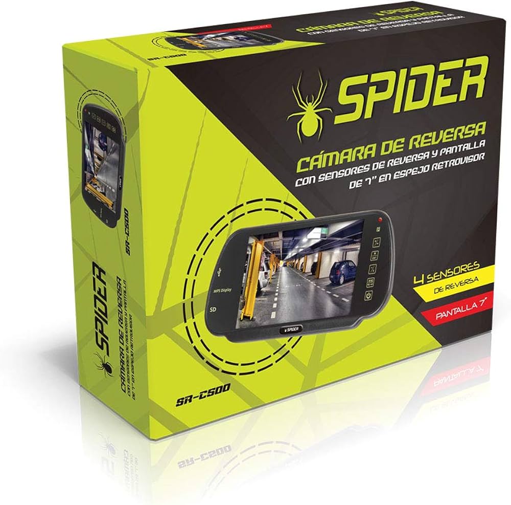 SR-C500 - SPIDER RETROVISOR 7" CON CAMARA Y SENSORES DE REVERSA