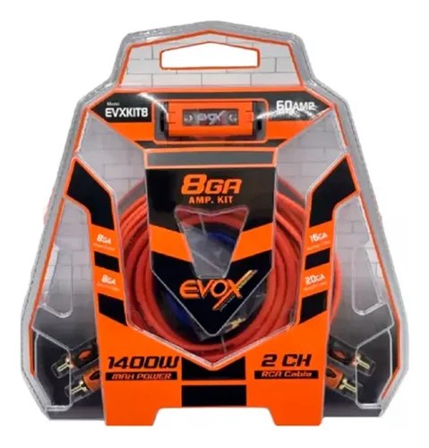 EVXKIT8 - EVOX KIT DE INSTALACION CALIBRE 8 1400W 50% COBRE 50% ALUMINIO PARA AMPLIFICADOR